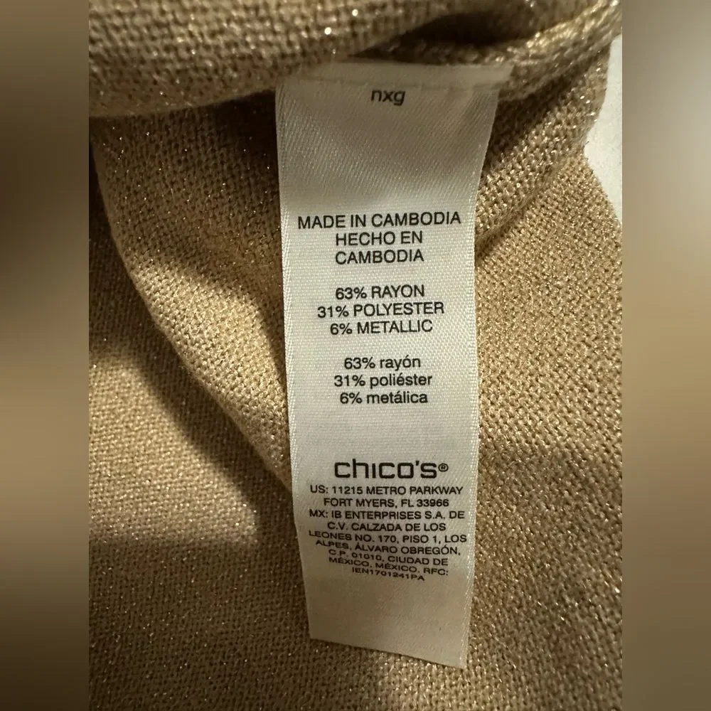 Chico’s Animal Ringtone wristsband Mock Neck Sweater SZ 4 US XXL Color Camel